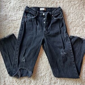 Abercrombie & Fitch Black Distressed Straight Leg Jeans The Dad High Rise 26s